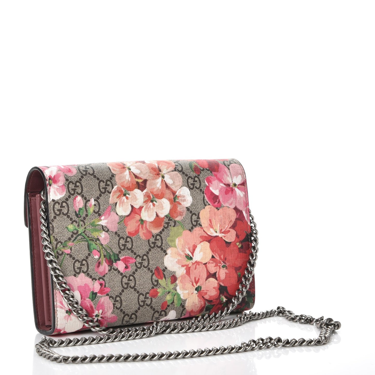 GG Supreme Monogram Blooms Mini Dionysus Chain Wallet Beige Multicolor Dry Rose
