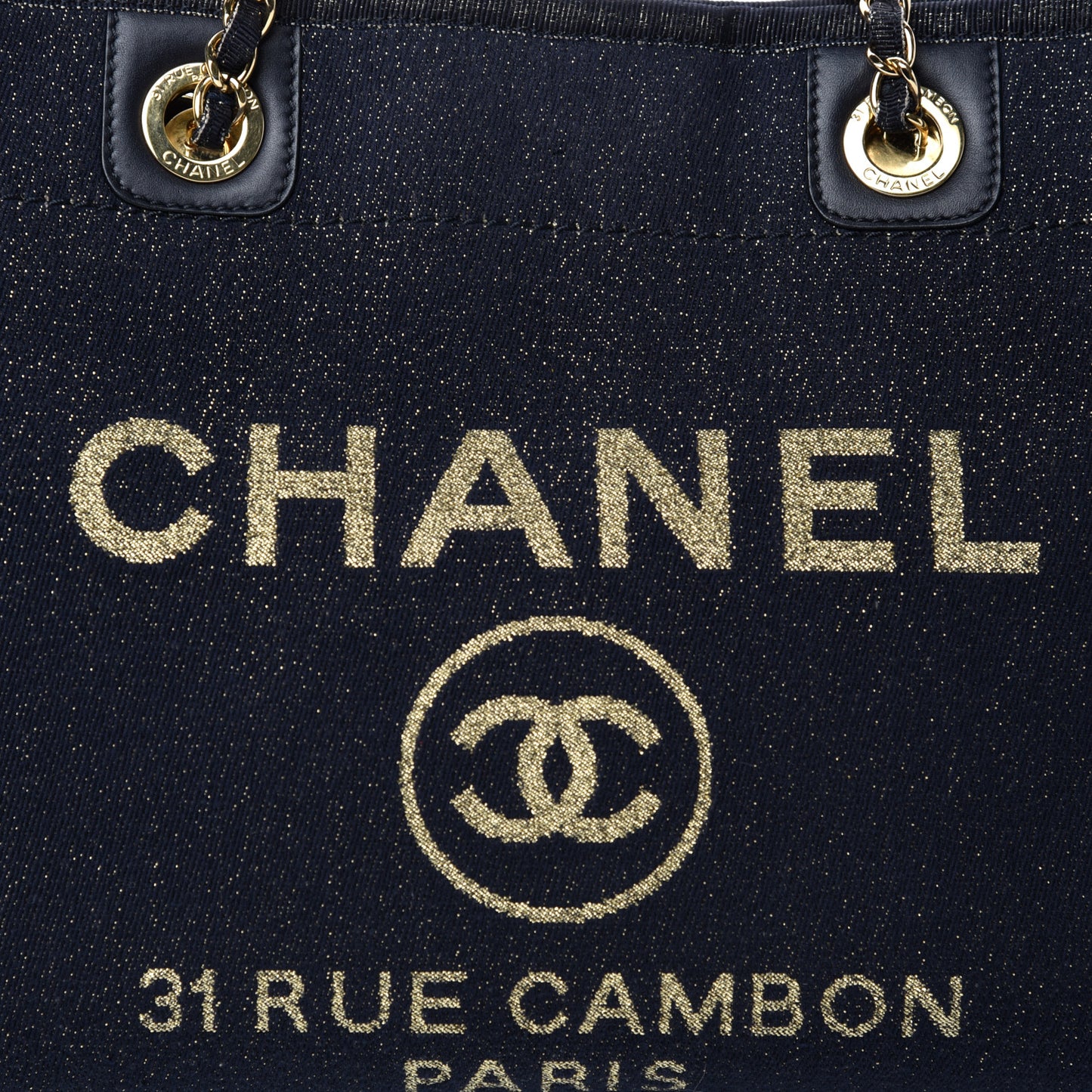 Lurex Canvas Small Deauville Tote Navy Blue Gold