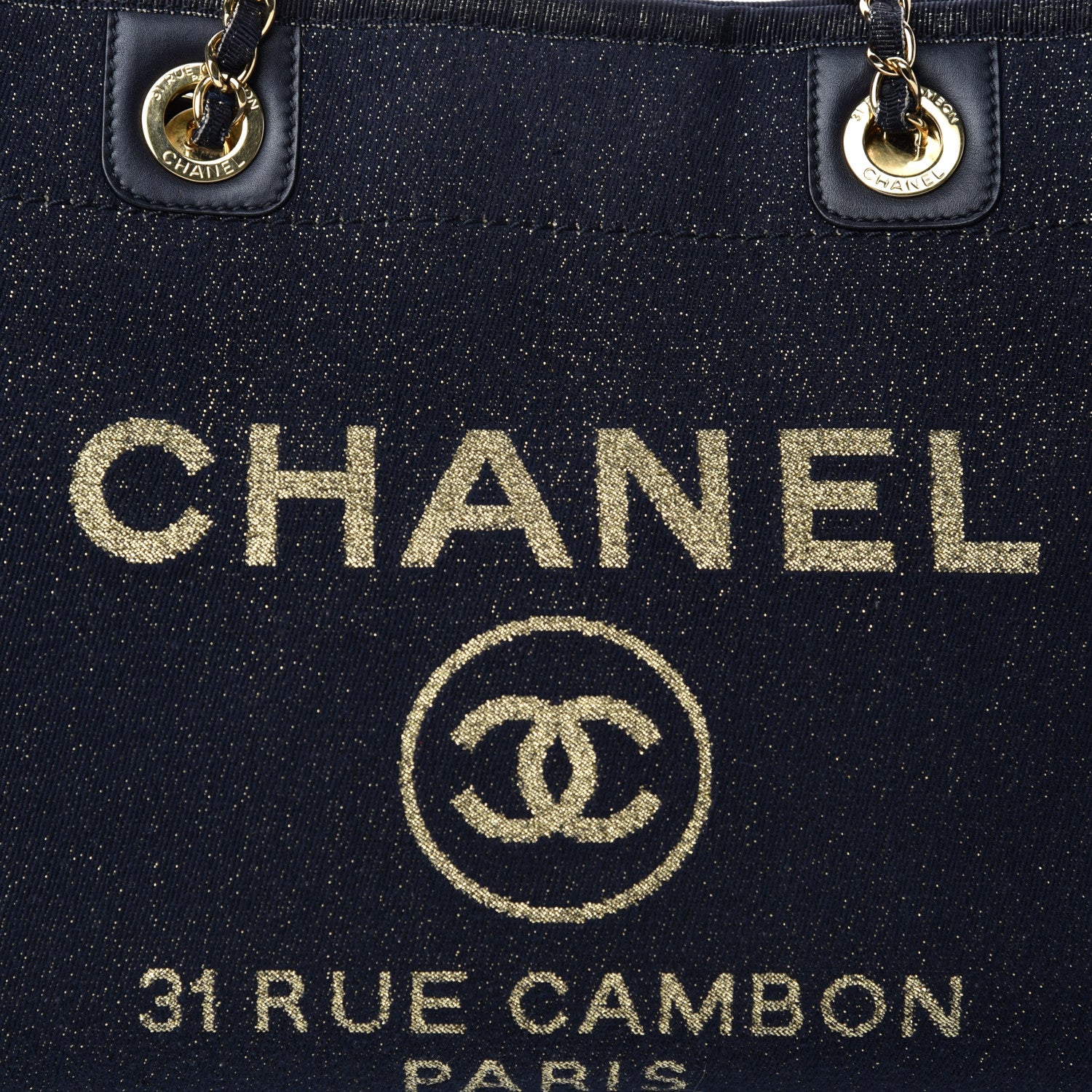 Chanel Lurex Canvas Small Deauville Tote Navy Blue Gold 10 of 11