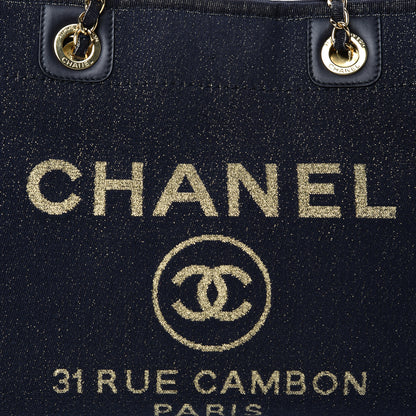 Chanel Lurex Canvas Small Deauville Tote Navy Blue Gold 10 of 11