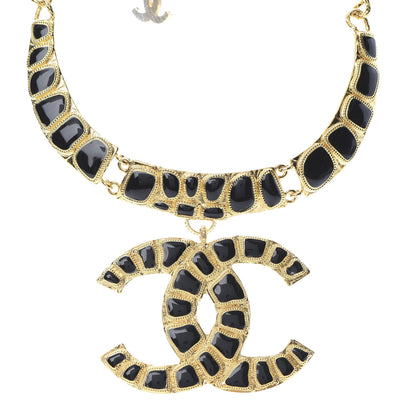 Chanel Resin Along The Nile Large CC Pendant Necklace Gold Black 1 of 5