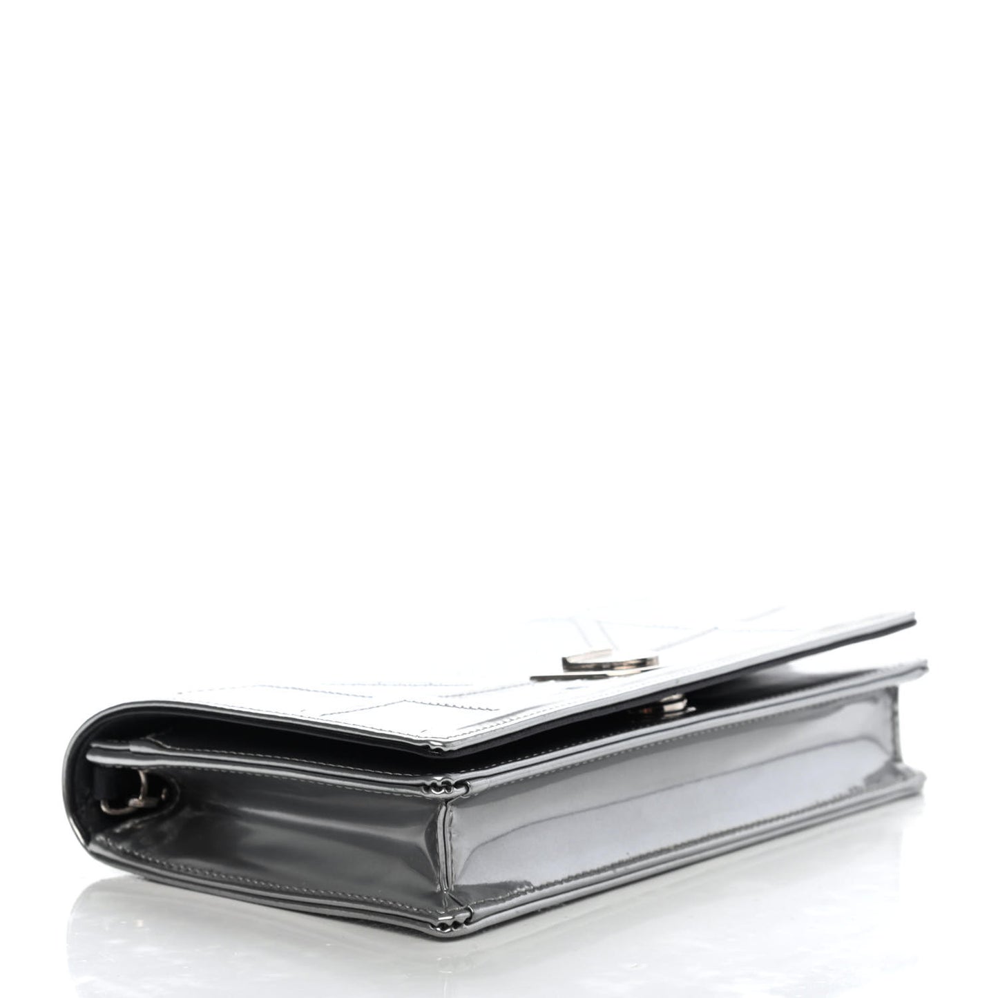 Metallic Patent Micro-Cannage Diorama Wallet on Chain Pouch Silver