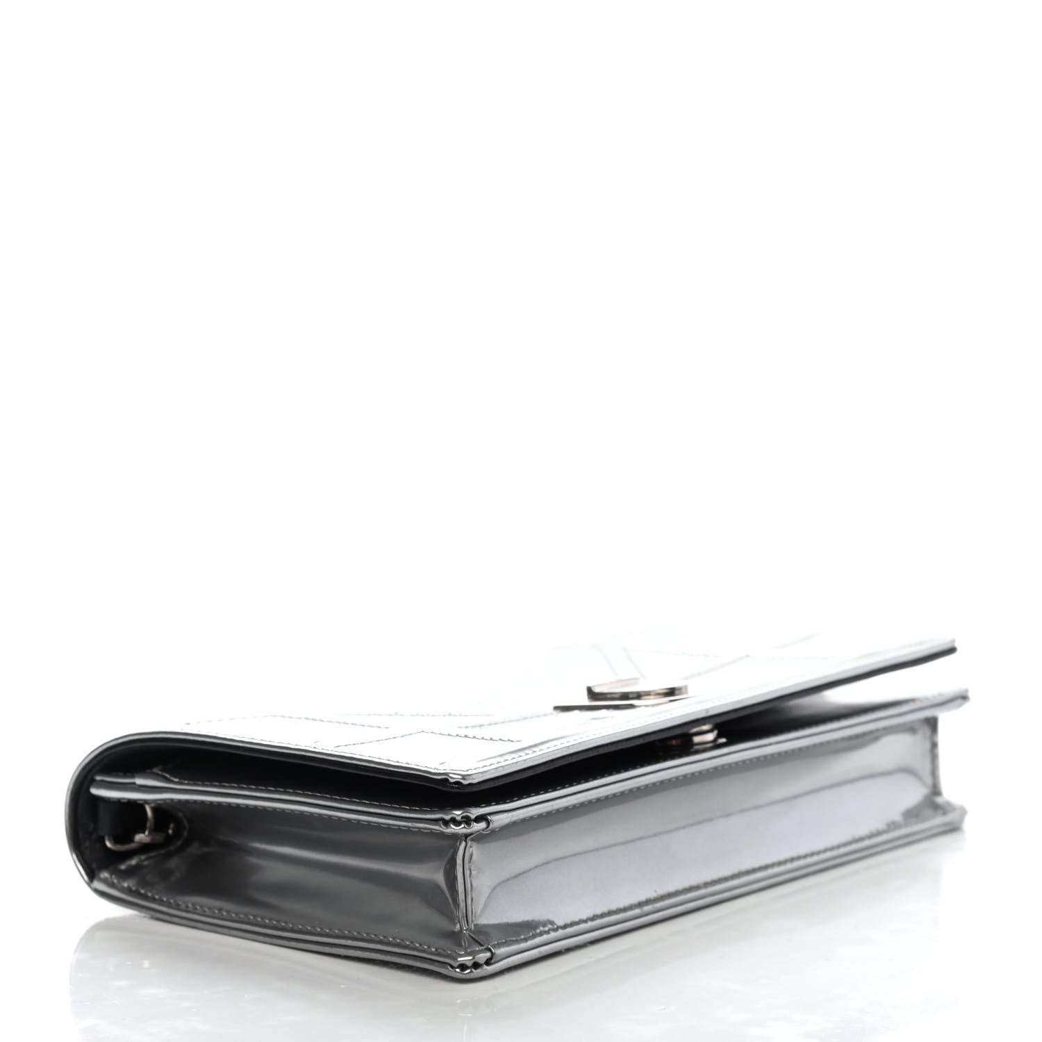 Christian Dior Metallic Patent Micro-Cannage Diorama Wallet on Chain Pouch Silver 3 of 4