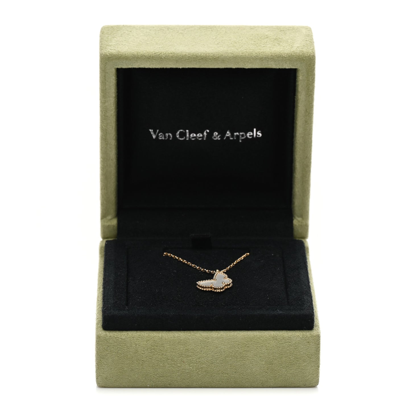 18K Yellow Gold Mother of Pearl Sweet Alhambra Butterfly Pendant Necklace