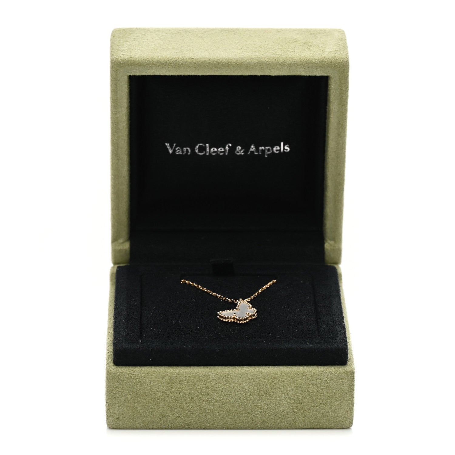Van Cleef & Arpels 18K Yellow Gold Mother of Pearl Sweet Alhambra Butterfly Pendant Necklace 5 of 5