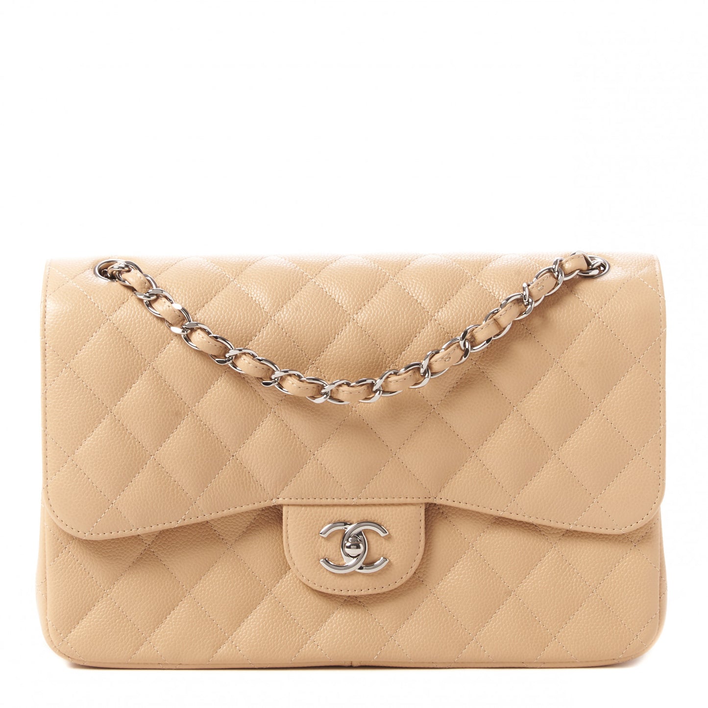 Caviar Quilted Jumbo Double Flap Beige Clair