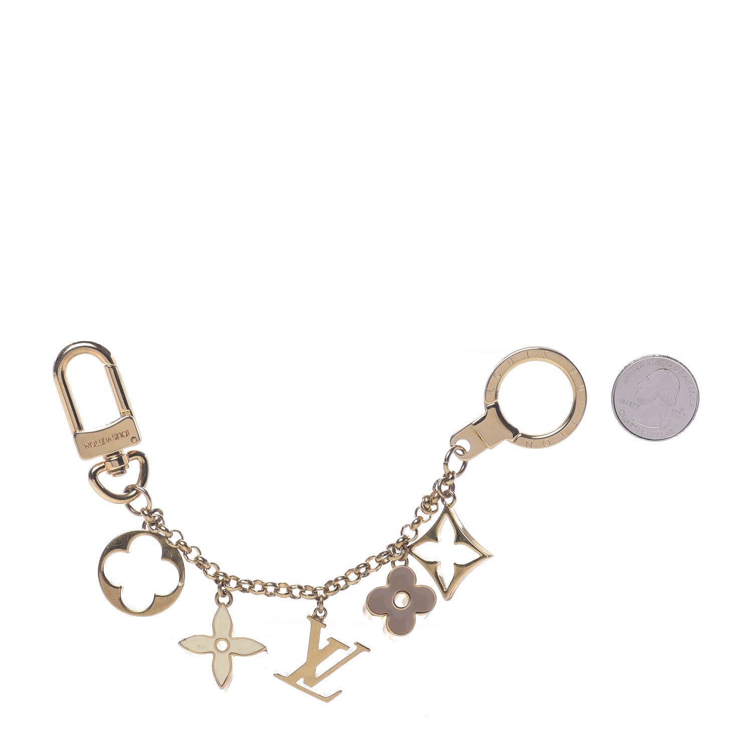 Louis Vuitton Brass Enamel Fleur De Monogram Bag Charm Chain Gold 2 of 5