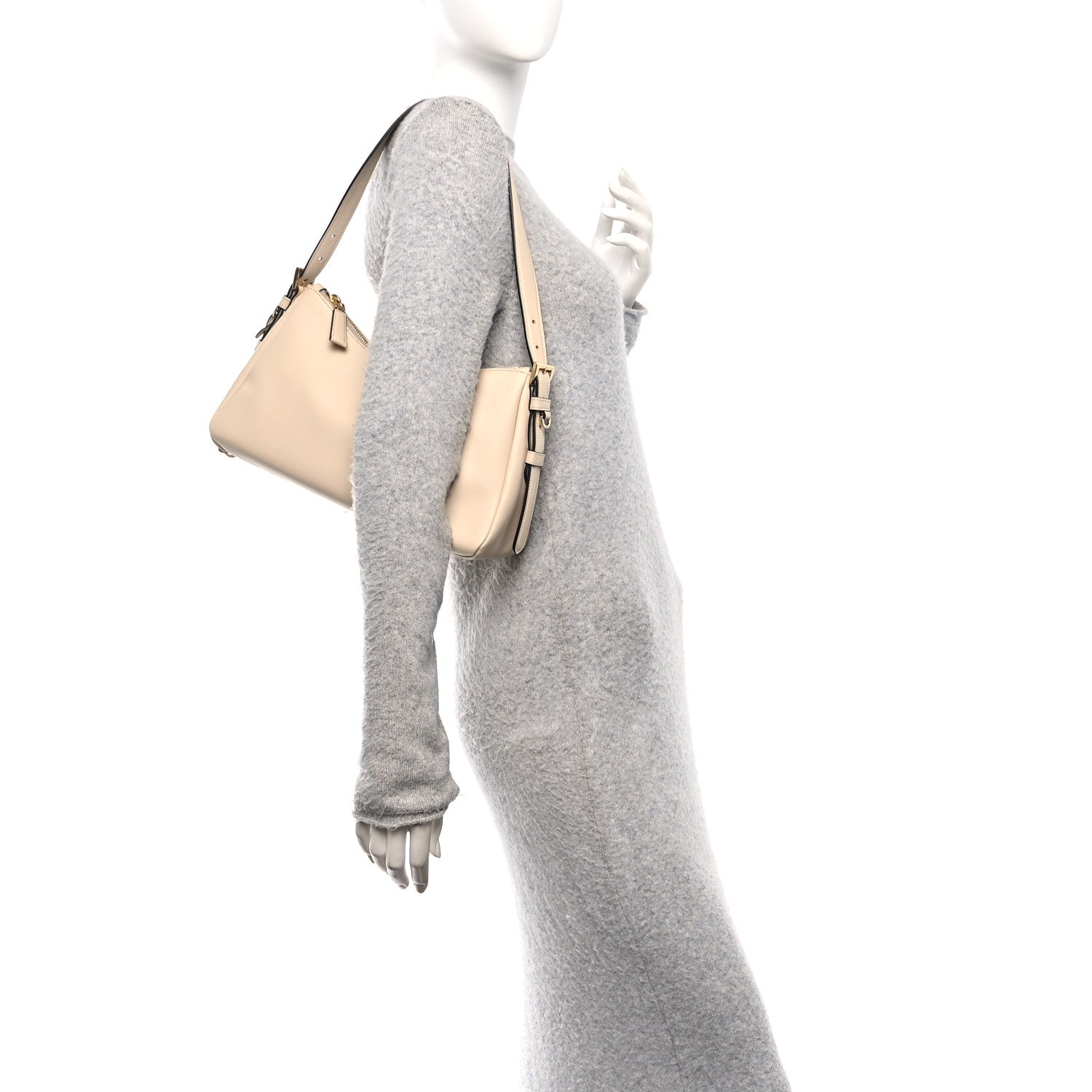 Prada Soft Calfskin Medium Aimee Shoulder Bag Travertine 3 of 23