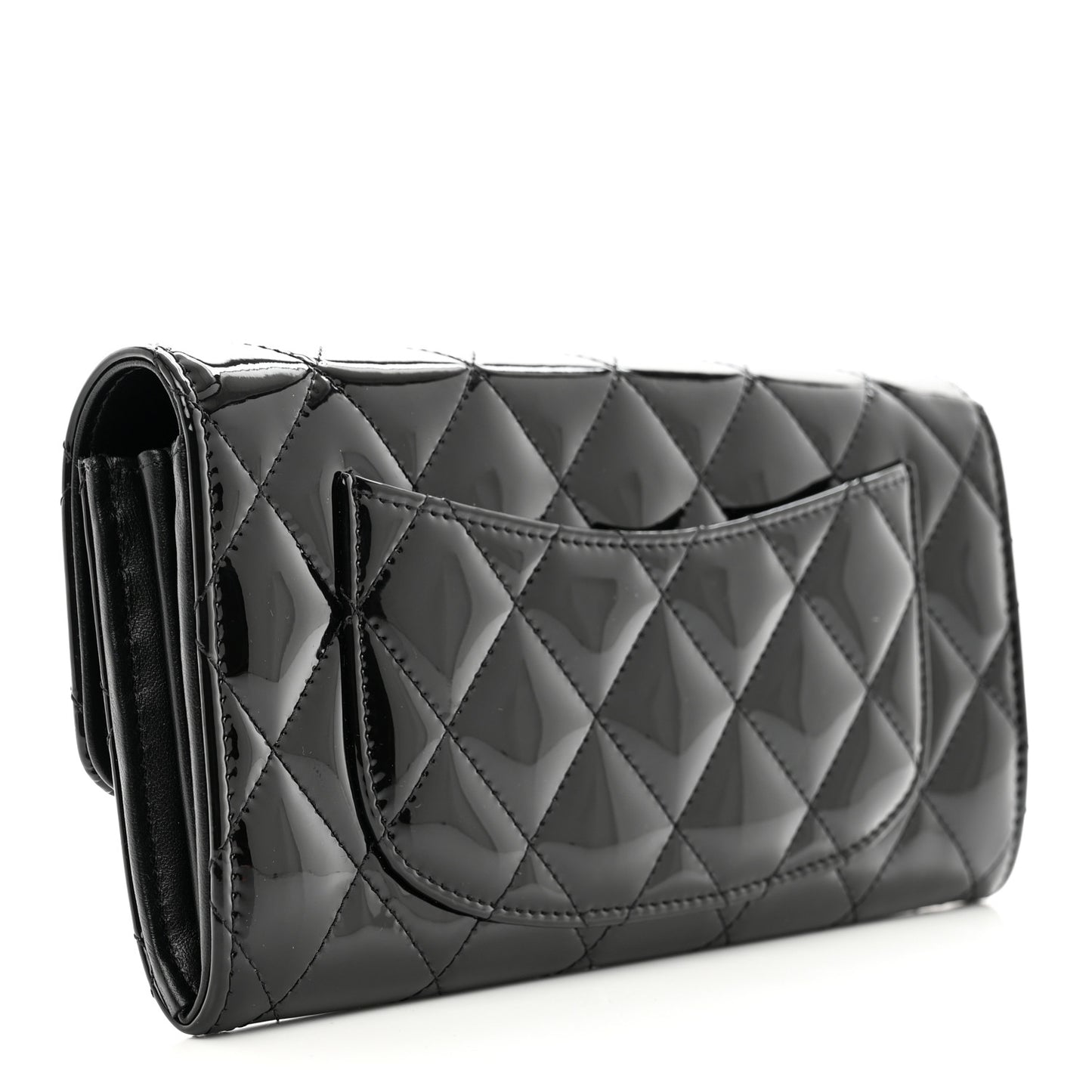 Patent Quilted Large Gusset Flap Wallet So Black