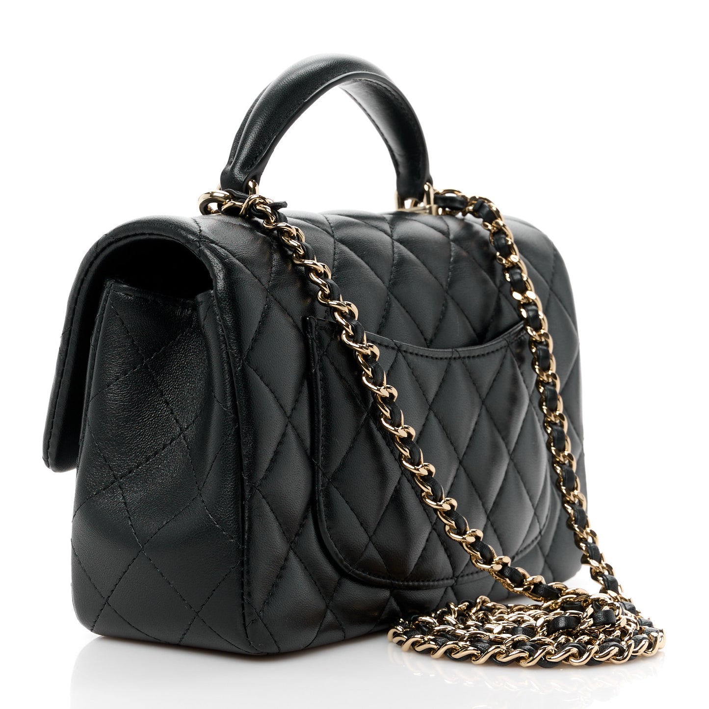 Lambskin Quilted Mini Top Handle Rectangular Flap Black