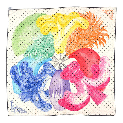 Hermes Silk Twill Plumets Et Panaches Scarf 90 White Vert Multicolor 1 of 4