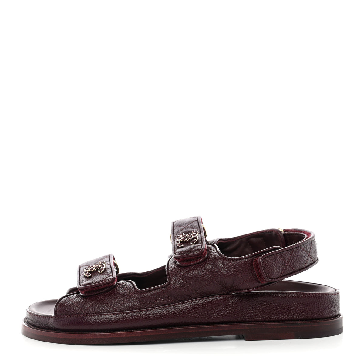 Chanel Grained Calfskin Velcro Dad Sandals 37 Burgundy 1 of 10