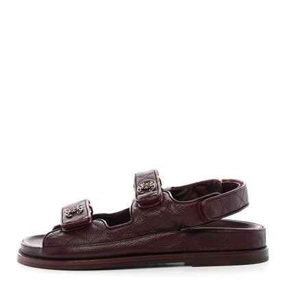Chanel Grained Calfskin Velcro Dad Sandals 37 Burgundy 1 of 10