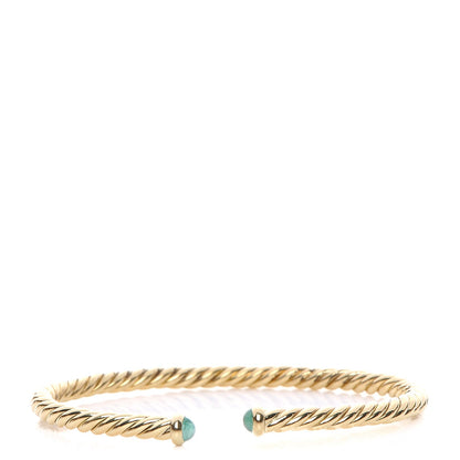 David Yurman 18K Yellow Gold Emerald 4mm Cablespira Bracelet 1 of 5