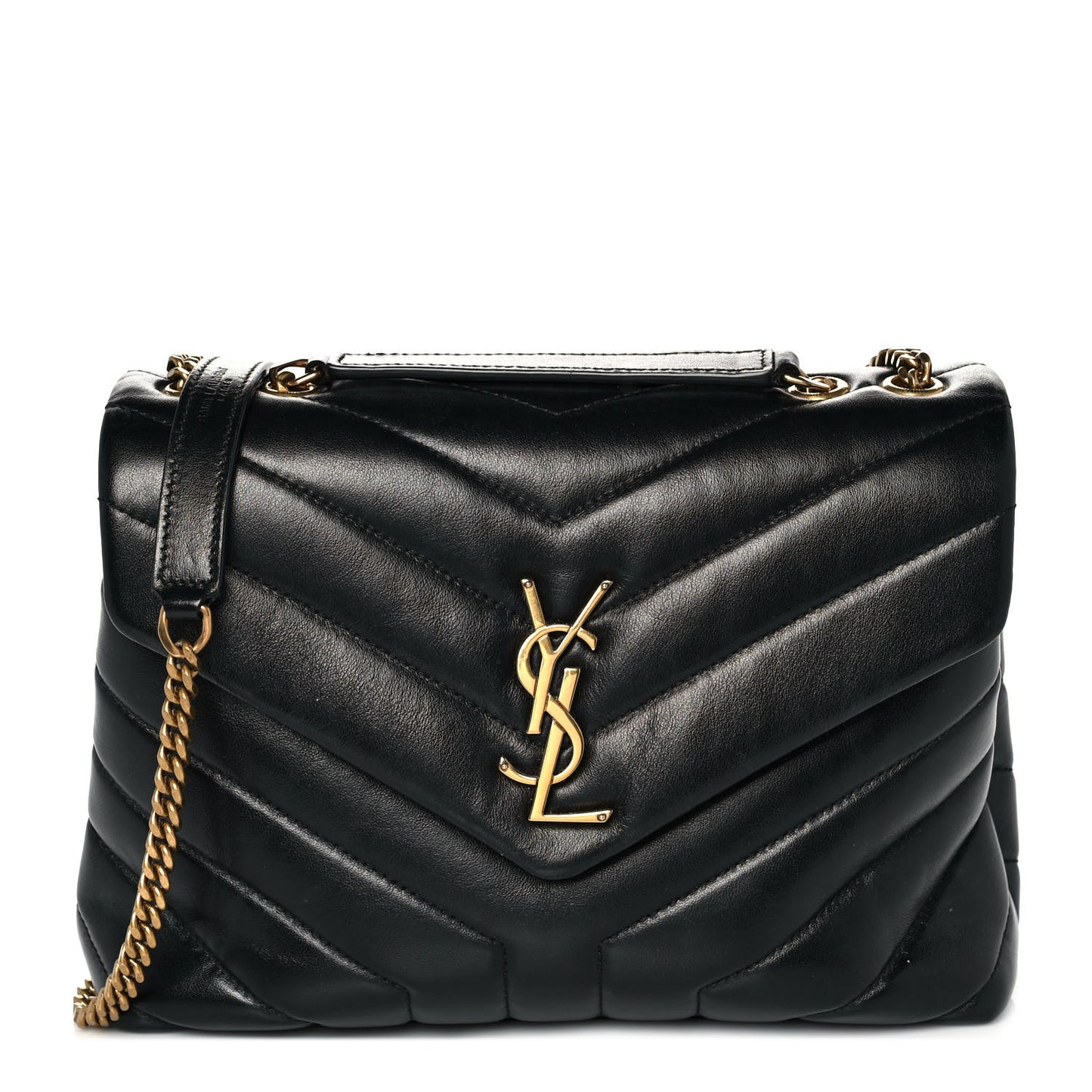 Calfskin Y Quilted Monogram Small Loulou Chain Satchel Black