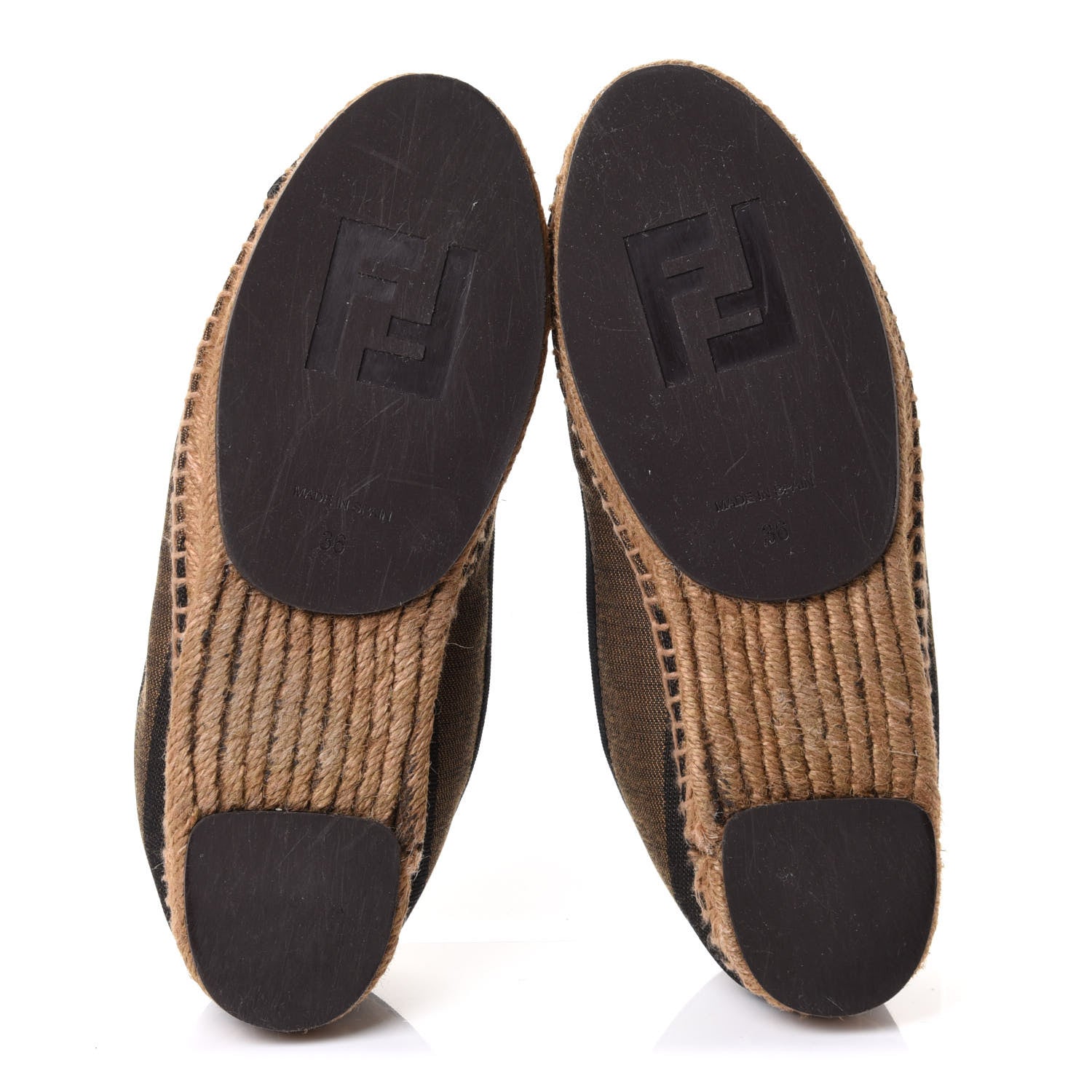 Fendi Canvas Pequin Espadrilles 36 Tobacco Black 6 of 8