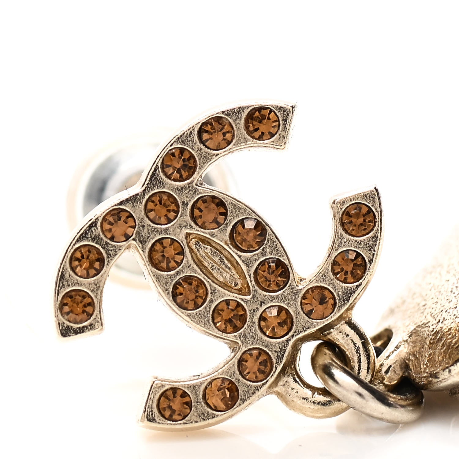 Chanel Crystal CC Camellia Drop Earrings Gold 6 of 7