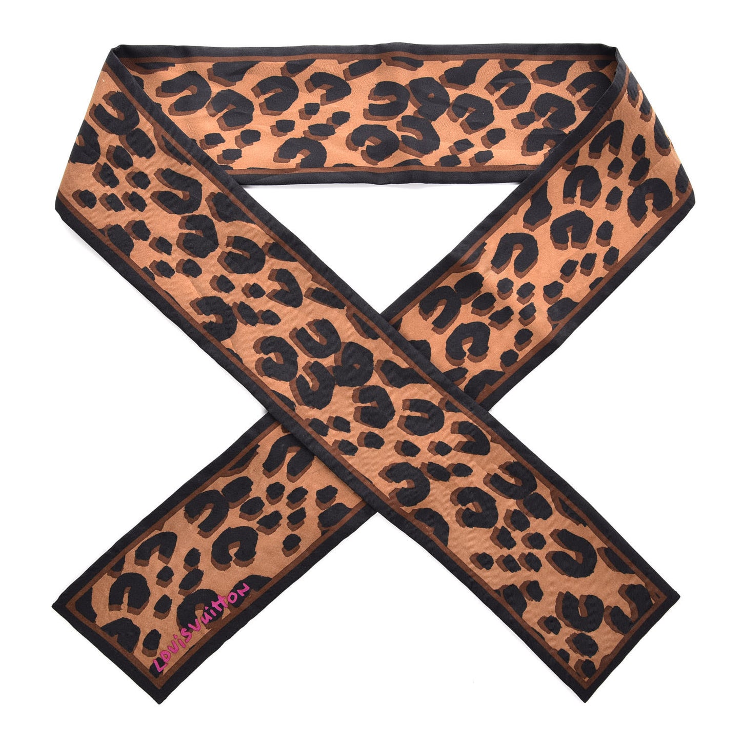 Silk Leopard Bandeau Scarf Marron