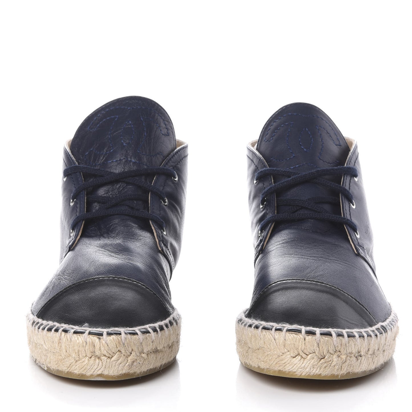 Lambskin Canvas Cap Toe Lace Up Espadrilles 42 Dark Navy Blue