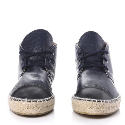 Chanel Lambskin Canvas Cap Toe Lace Up Espadrilles 42 Dark Navy Blue 2 of 9