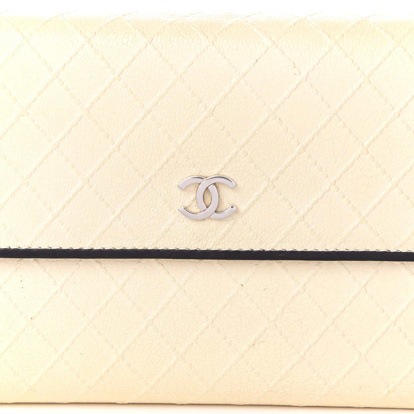 Calfskin Diamond Embossed Long Flap Wallet White
