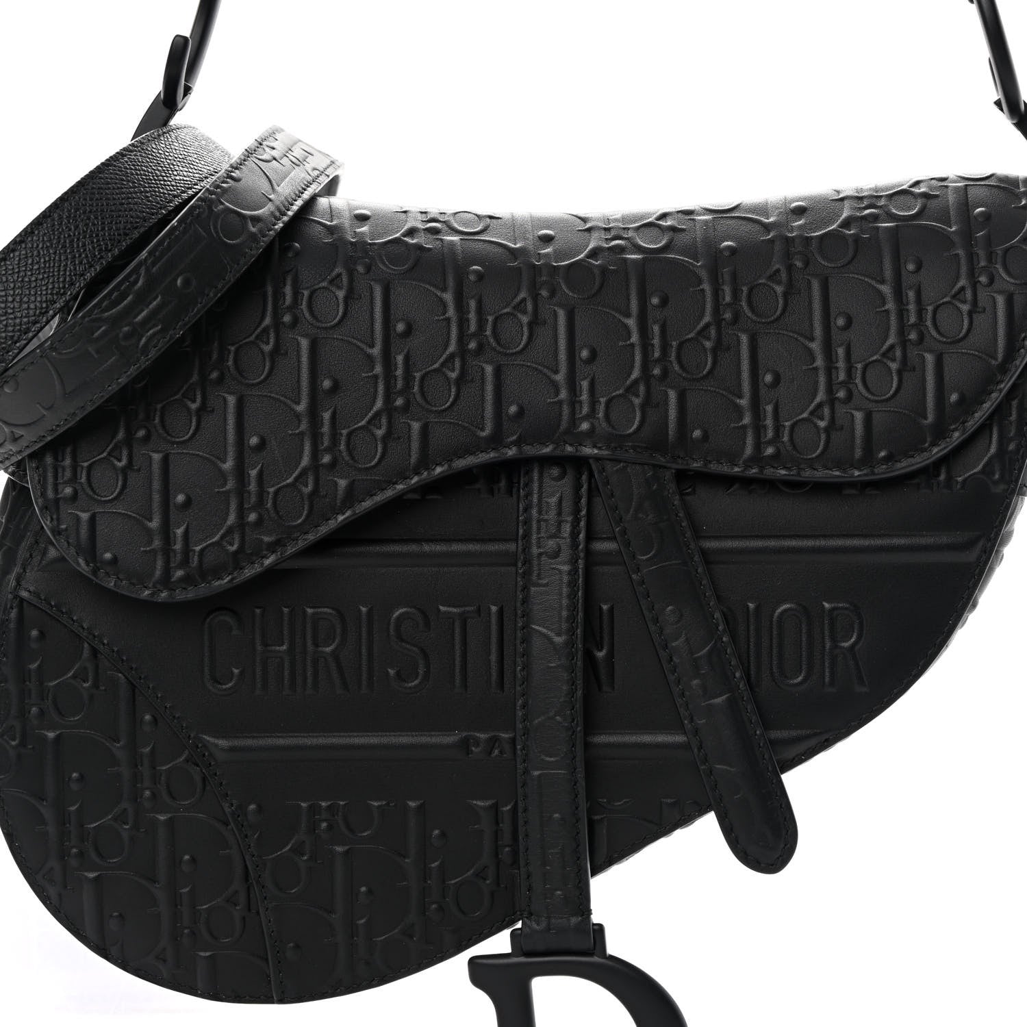 Christian Dior Calfskin Embossed Oblique Saddle Bag With Strap Black 8 of 12