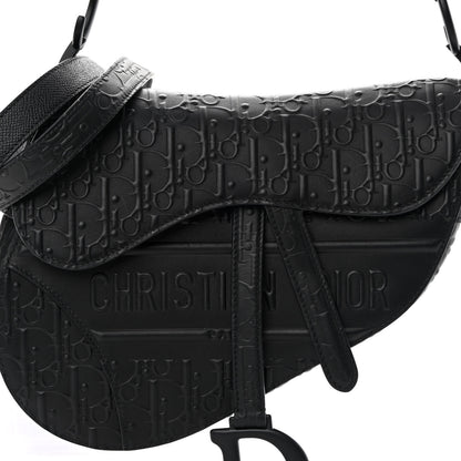 Christian Dior Calfskin Embossed Oblique Saddle Bag With Strap Black 8 of 12