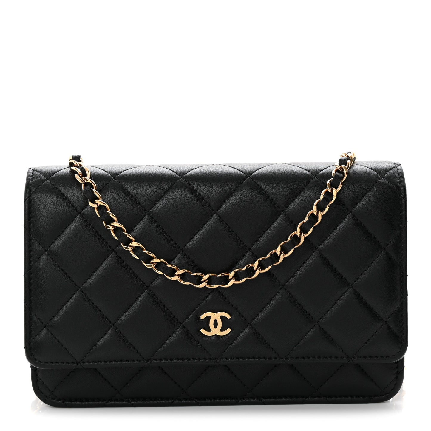 Lambskin Quilted Wallet On Chain WOC Black