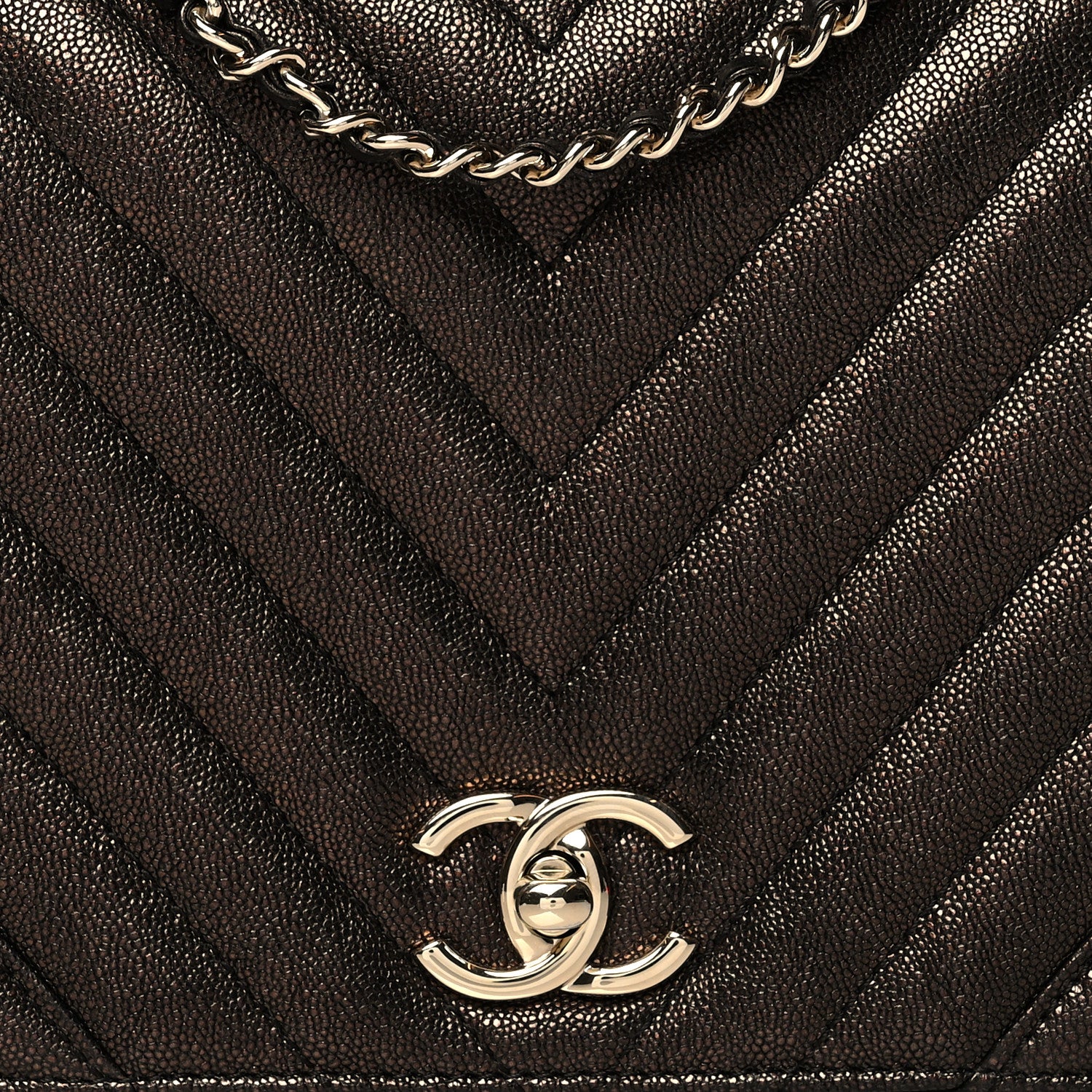 Chanel Metallic Caviar Chevron Quilted Medium Statement Flap Bronze 10 of 10