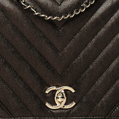 Chanel Metallic Caviar Chevron Quilted Medium Statement Flap Bronze 10 of 10