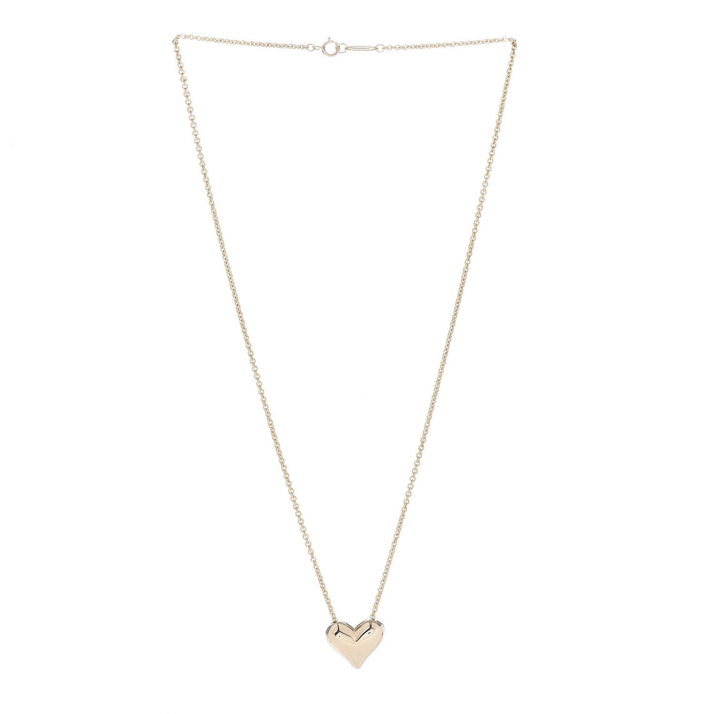 18K Yellow Gold Large Puff Heart Pendant Necklace
