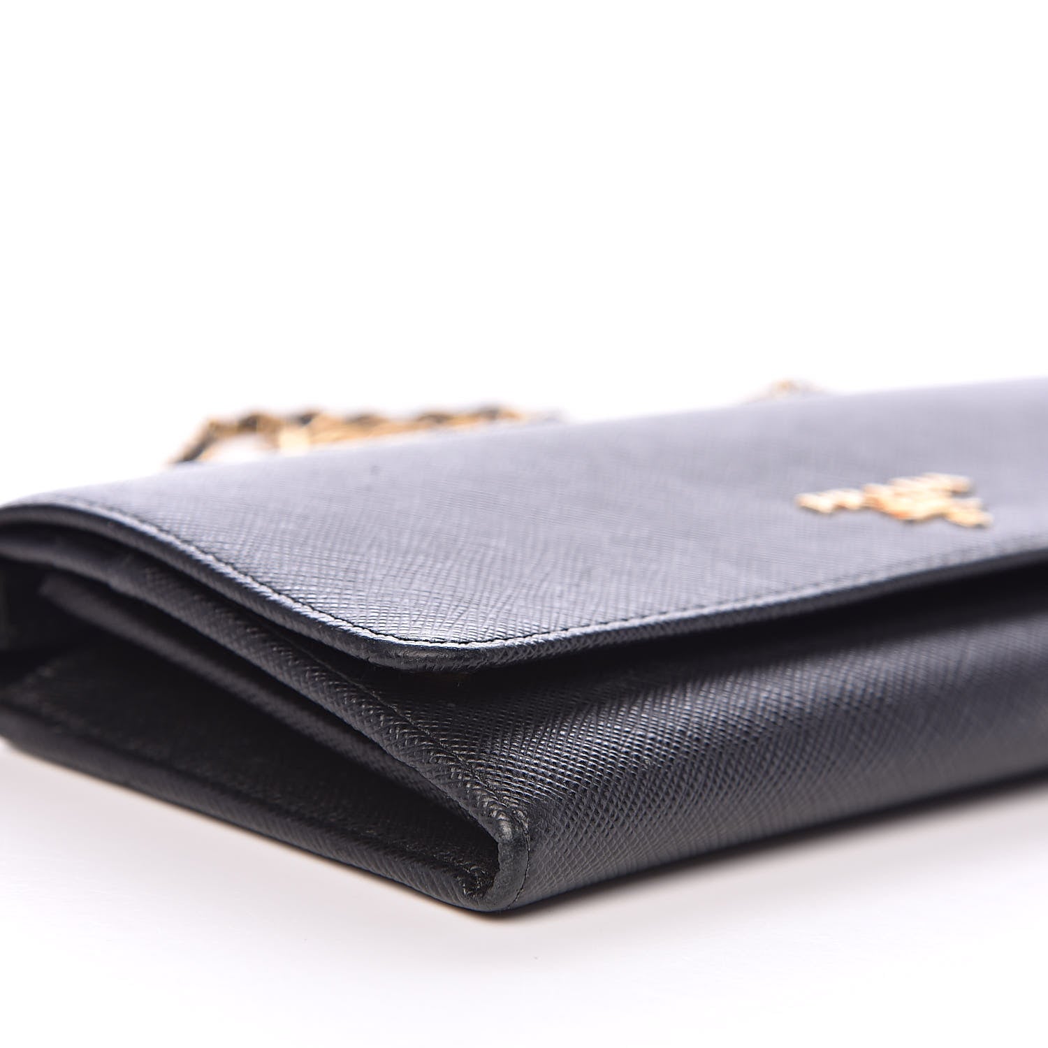 Prada Saffiano Metal Oro Chain Wallet Black 7 of 9