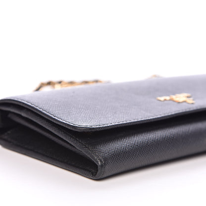 Prada Saffiano Metal Oro Chain Wallet Black 7 of 9