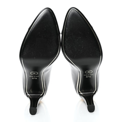 Chanel Lambskin Patent Metal Cap Toe CC Pumps 37.5 Black Gold 5 of 11