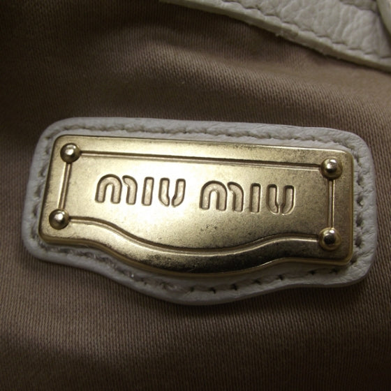 Miu Miu Leather Gathered Shoulder Bag Ivory 9 of 10