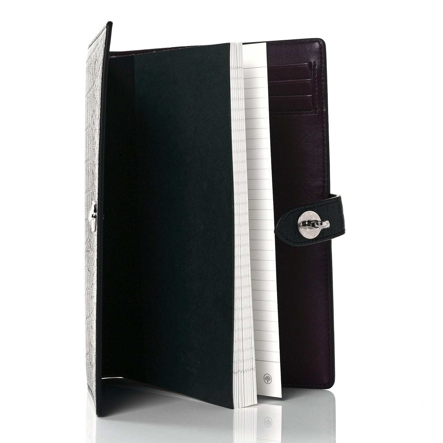 Calfskin Crocodile Embossed Postman's Lock Agenda Black