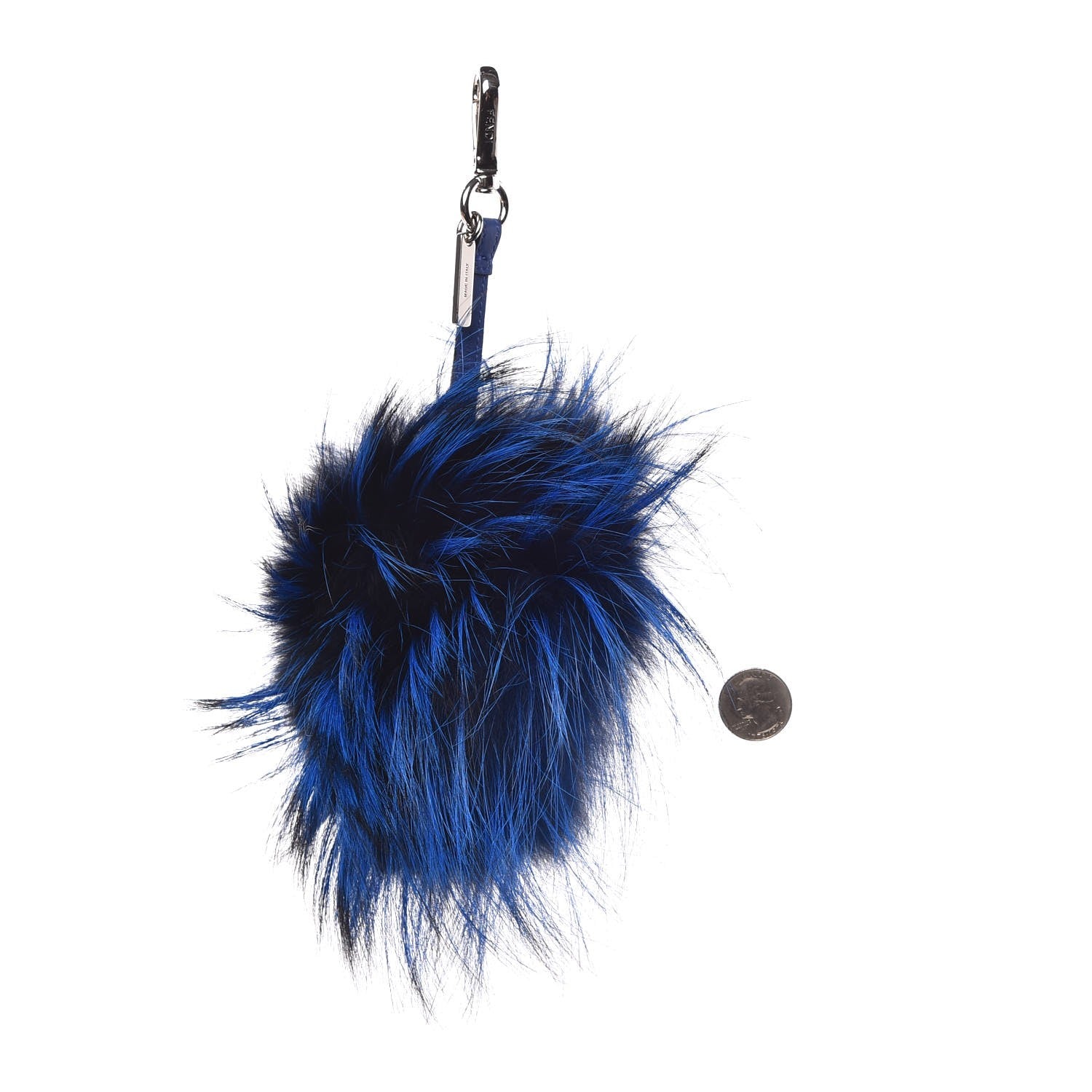 Fendi Fox Fur Vitello Century Monster Bag Bug Cube Charm Neon Blue 2 of 4