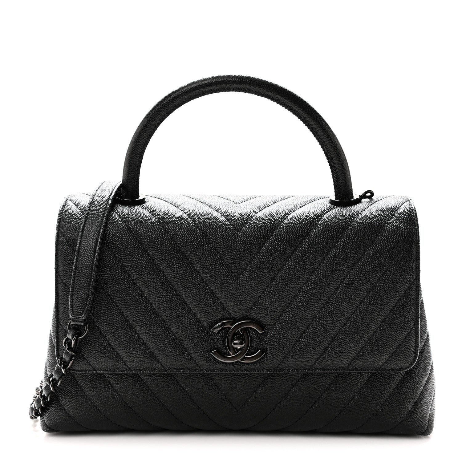 Chanel Caviar Chevron Quilted Small Coco Handle Flap So Black 1 of 10