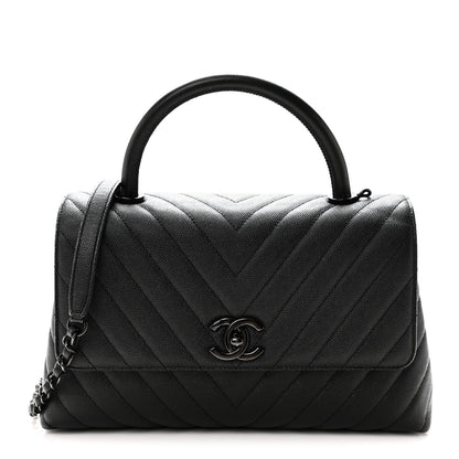 Chanel Caviar Chevron Quilted Small Coco Handle Flap So Black 1 of 10
