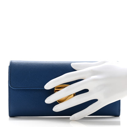 Prada Saffiano Tuc Continental Flap Wallet Azzurro 2 of 15