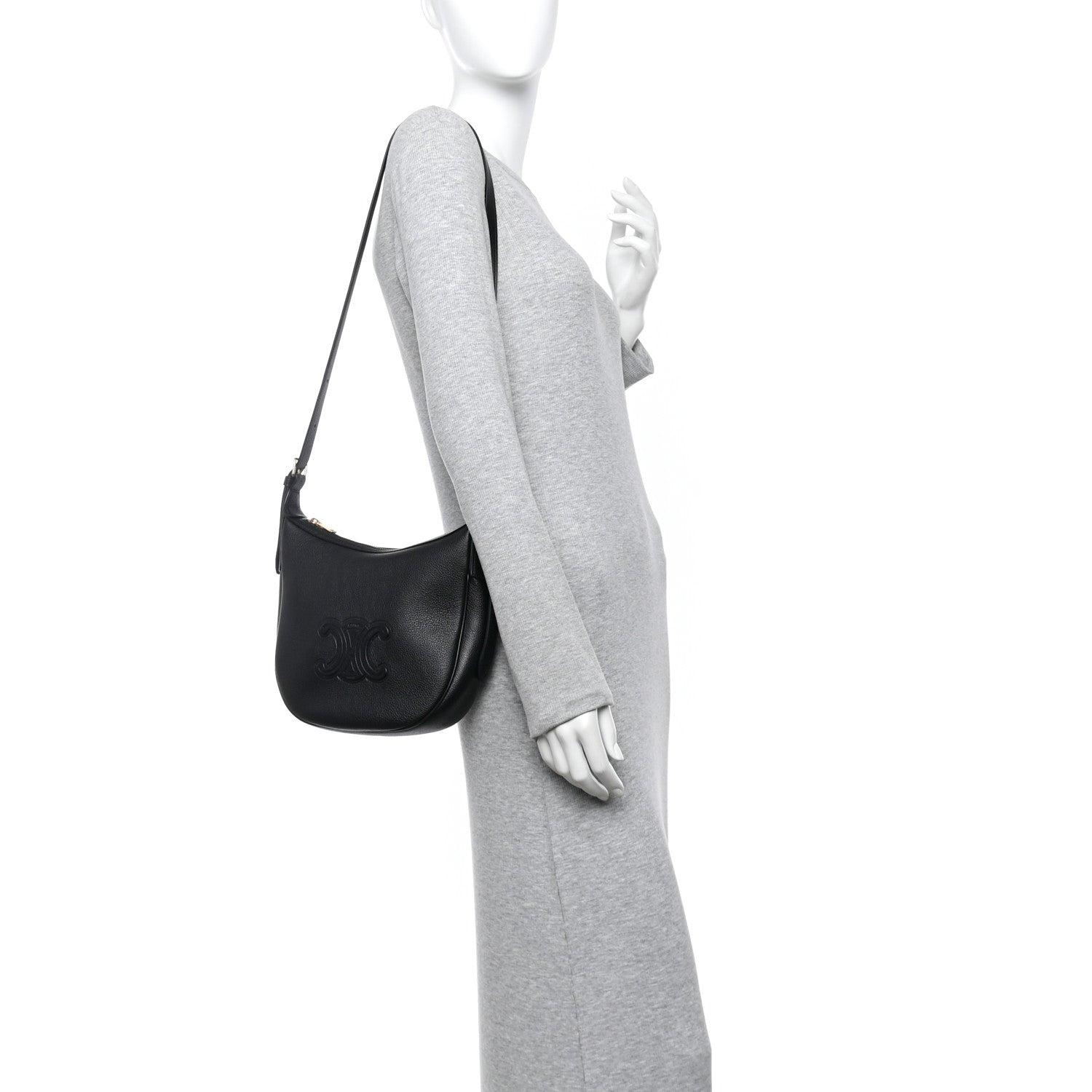 Celine Supple Calfskin Cuir Triomphe Small Heloise Shoulder Bag Black 2 of 10