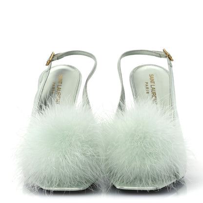 Saint Laurent Crepe Satin Blanco Feathered Sandals 39 Slight Green 3 of 15