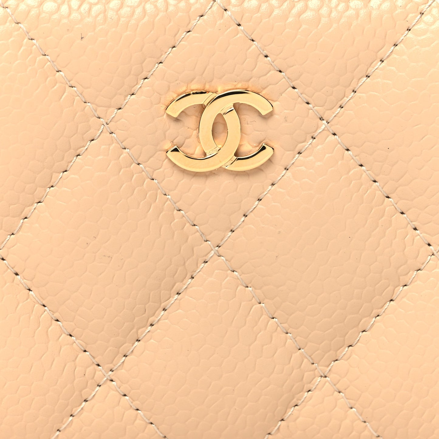 Caviar Quilted Zip Around Coin Purse Beige