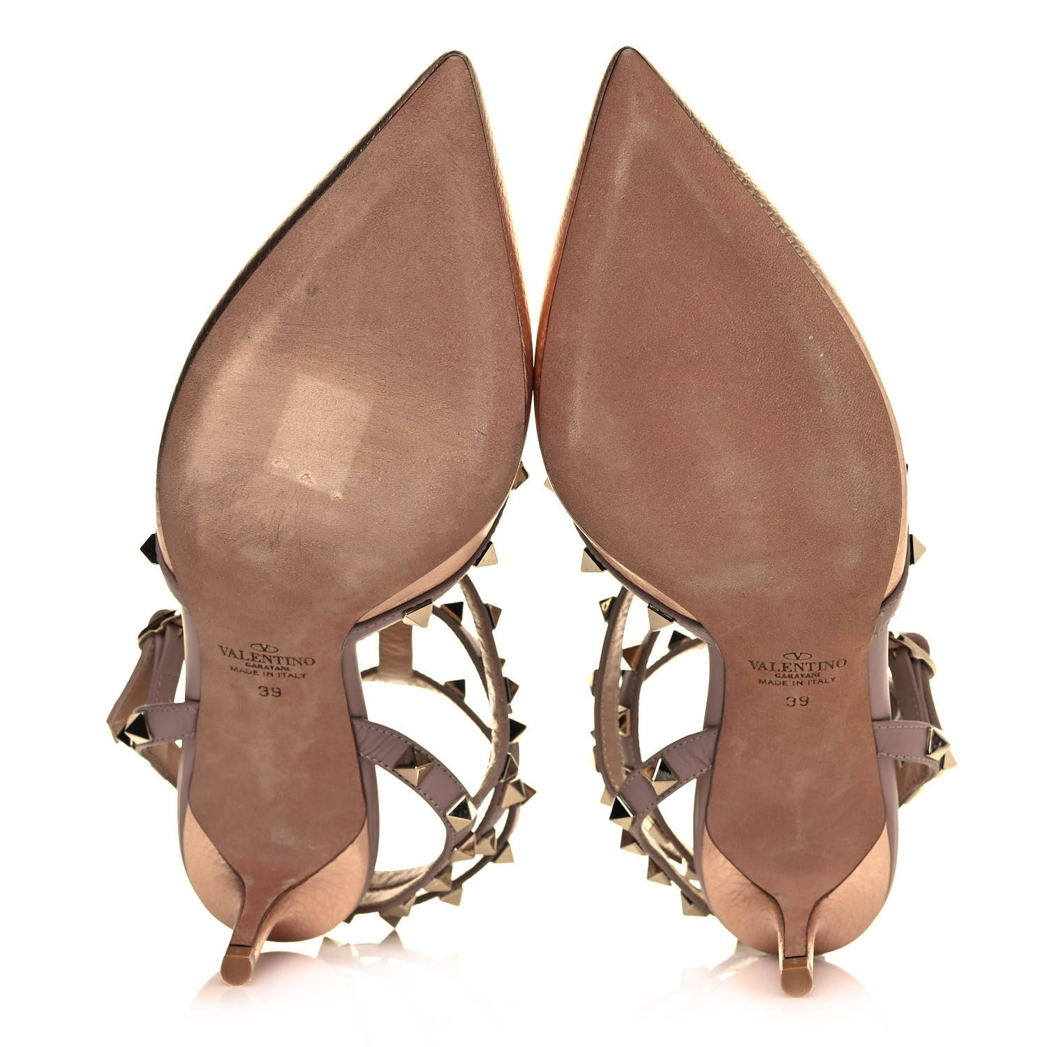 Valentino Garavani Metallic Pebbled Calfskin Rockstud Ankle Strap 65mm Pumps 39 Rame Poudre 5 of 7
