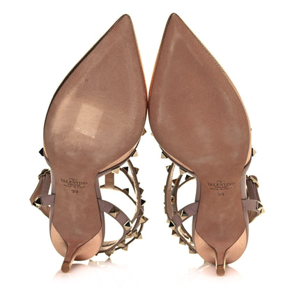 Valentino Garavani Metallic Pebbled Calfskin Rockstud Ankle Strap 65mm Pumps 39 Rame Poudre 5 of 7