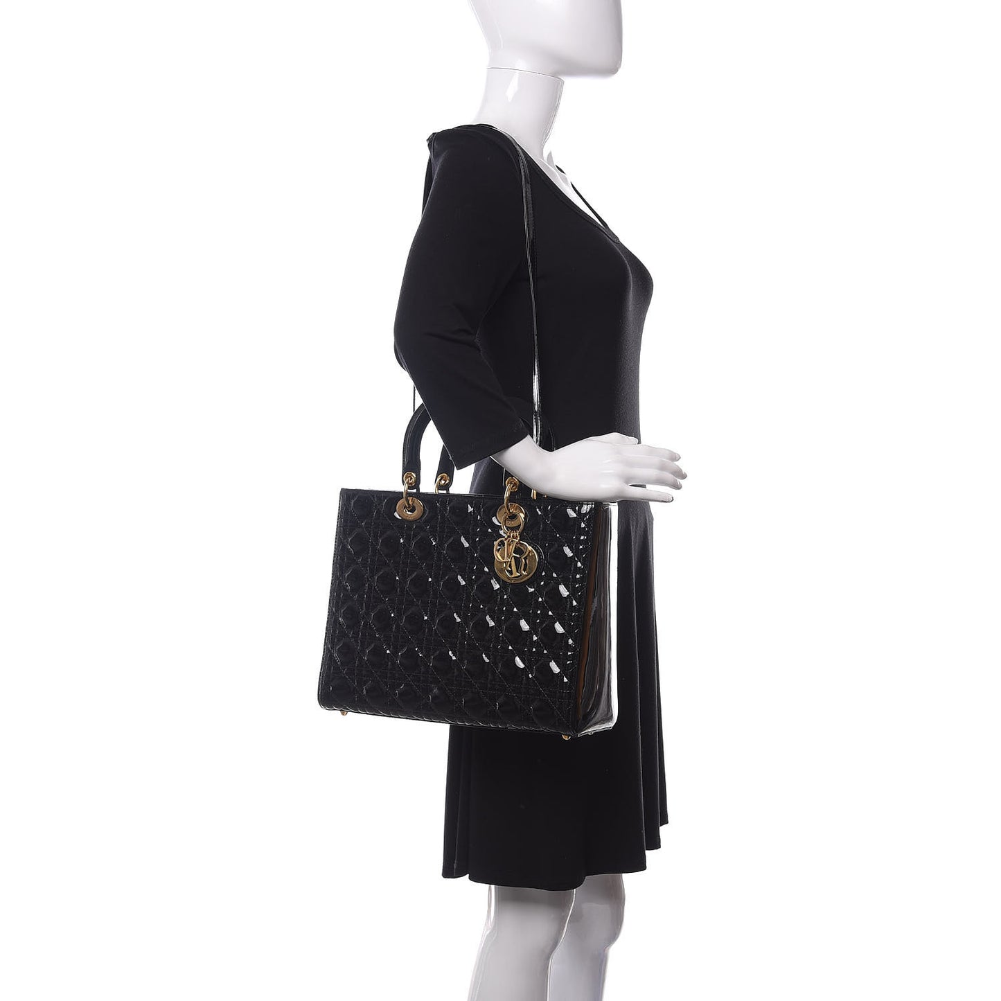 Patent Cannage Large Lady Dior Black