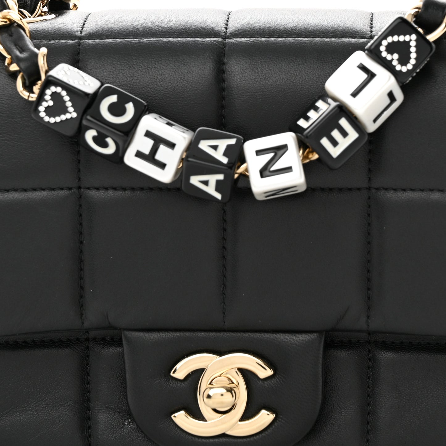 Lambskin Resin Crystal Square Quilted Mini Monacoco Flap Black