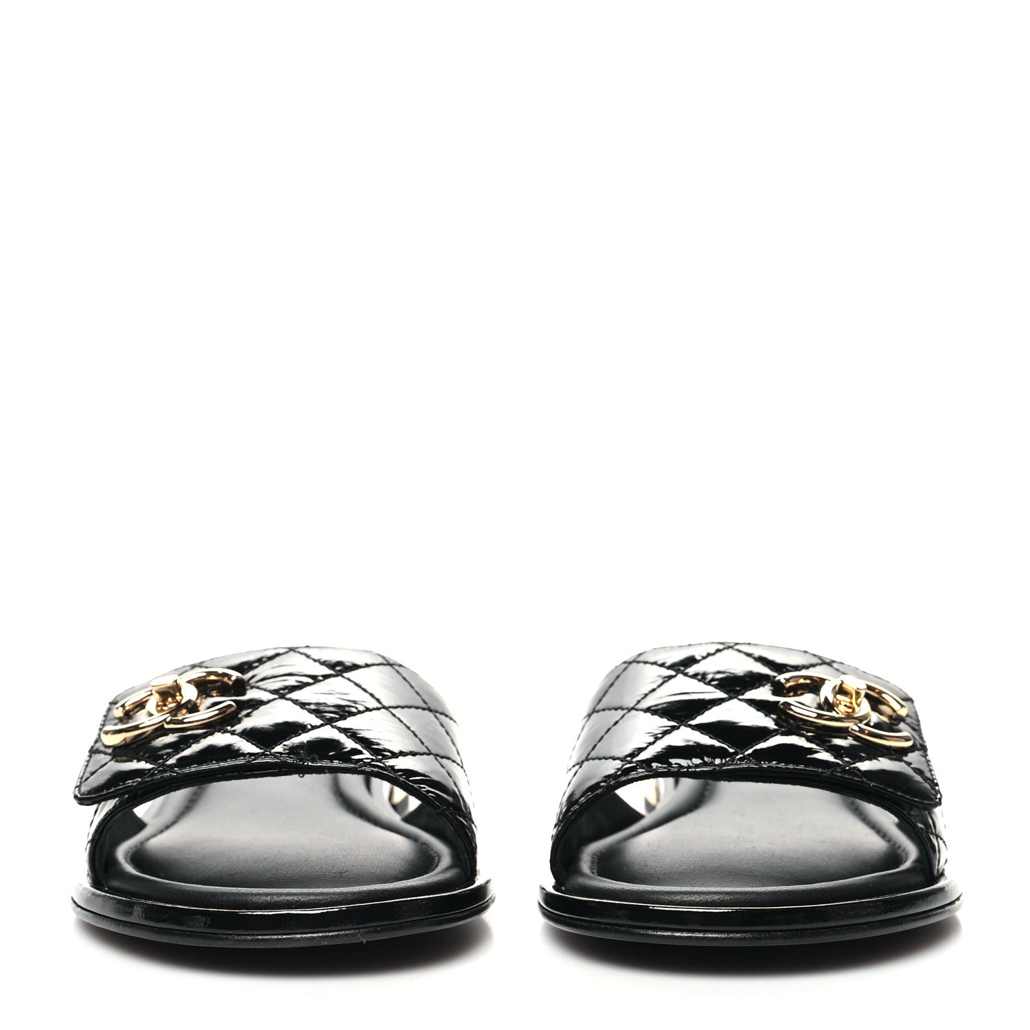 Chanel Patent Goatskin Quilted CC Mules Sandals 39 Black 2 of 9
