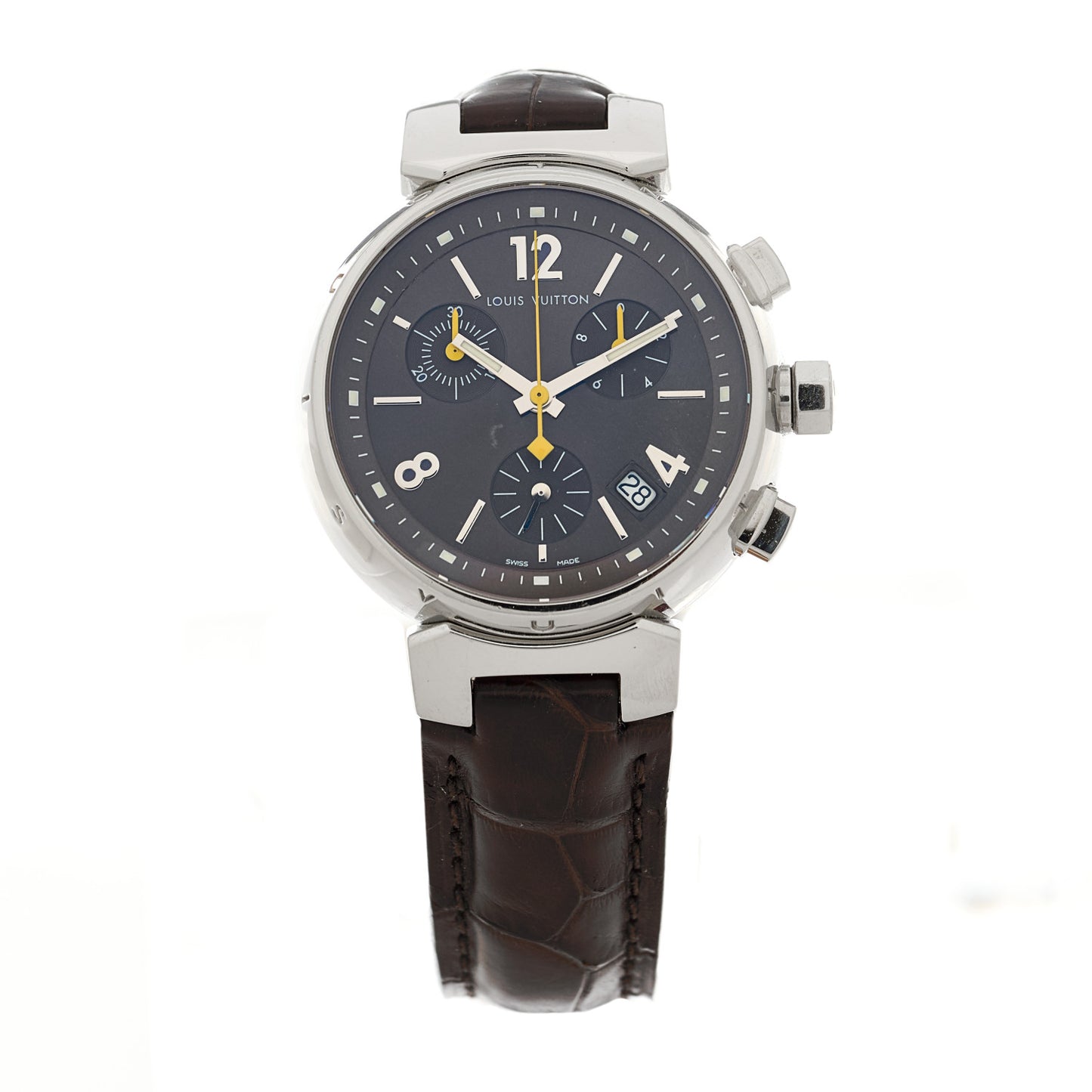 Stainless Steel Alligator 34mm Tambour Chronograph Quartz Watch Brown