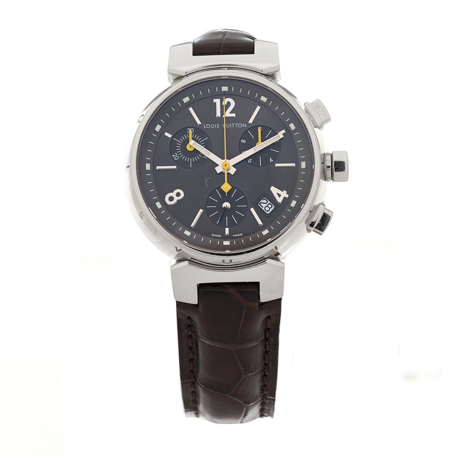 Louis Vuitton Stainless Steel Alligator 34mm Tambour Chronograph Quartz Watch Brown 1 of 5